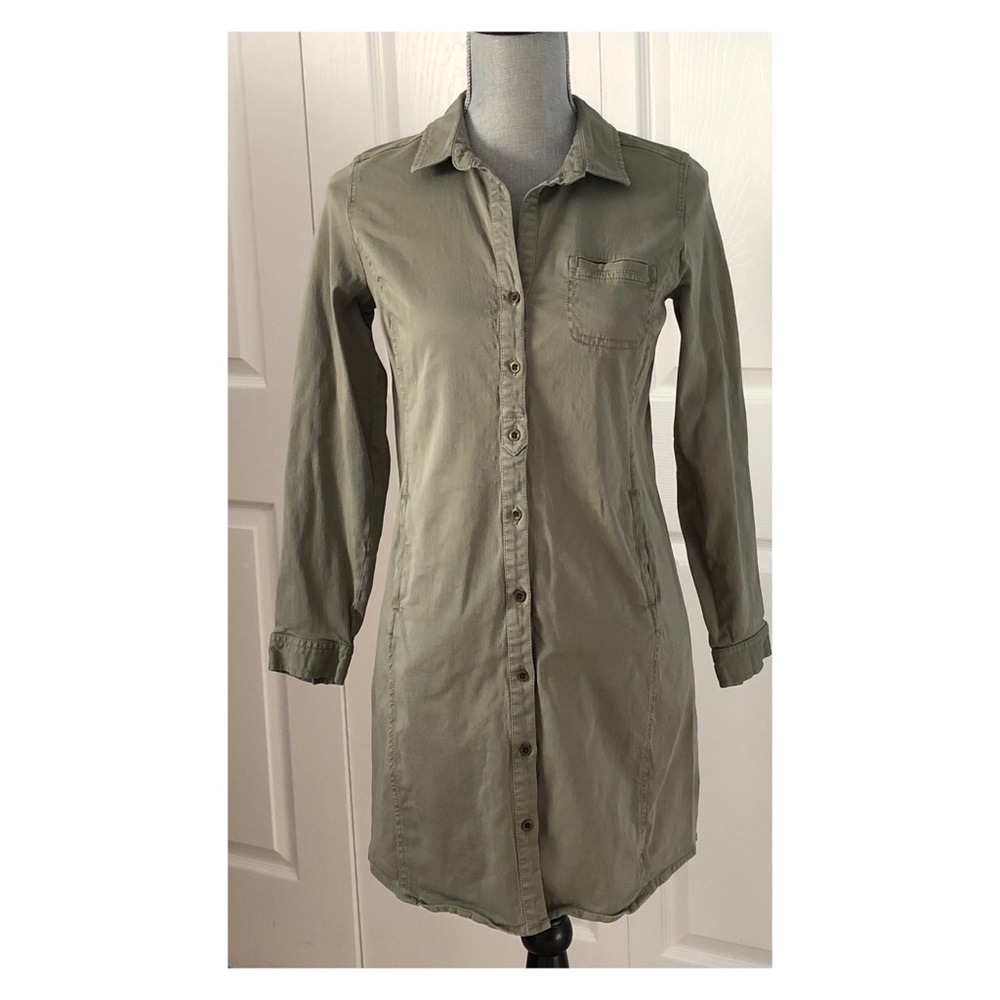 🔥HP🔥 J.Jill Live in Chino Safari Green Trench Dress - Picture 2 of 5